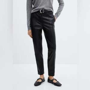 faux leather trousers with belt and pockets